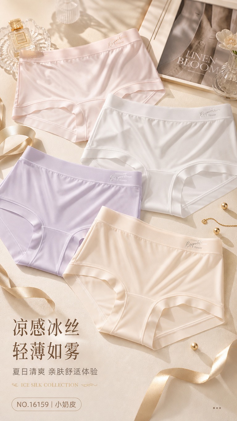 [商品] 使用【图1】和【图4】的冰丝内裤，多色同框（奶白、浅… - 图片创意预览