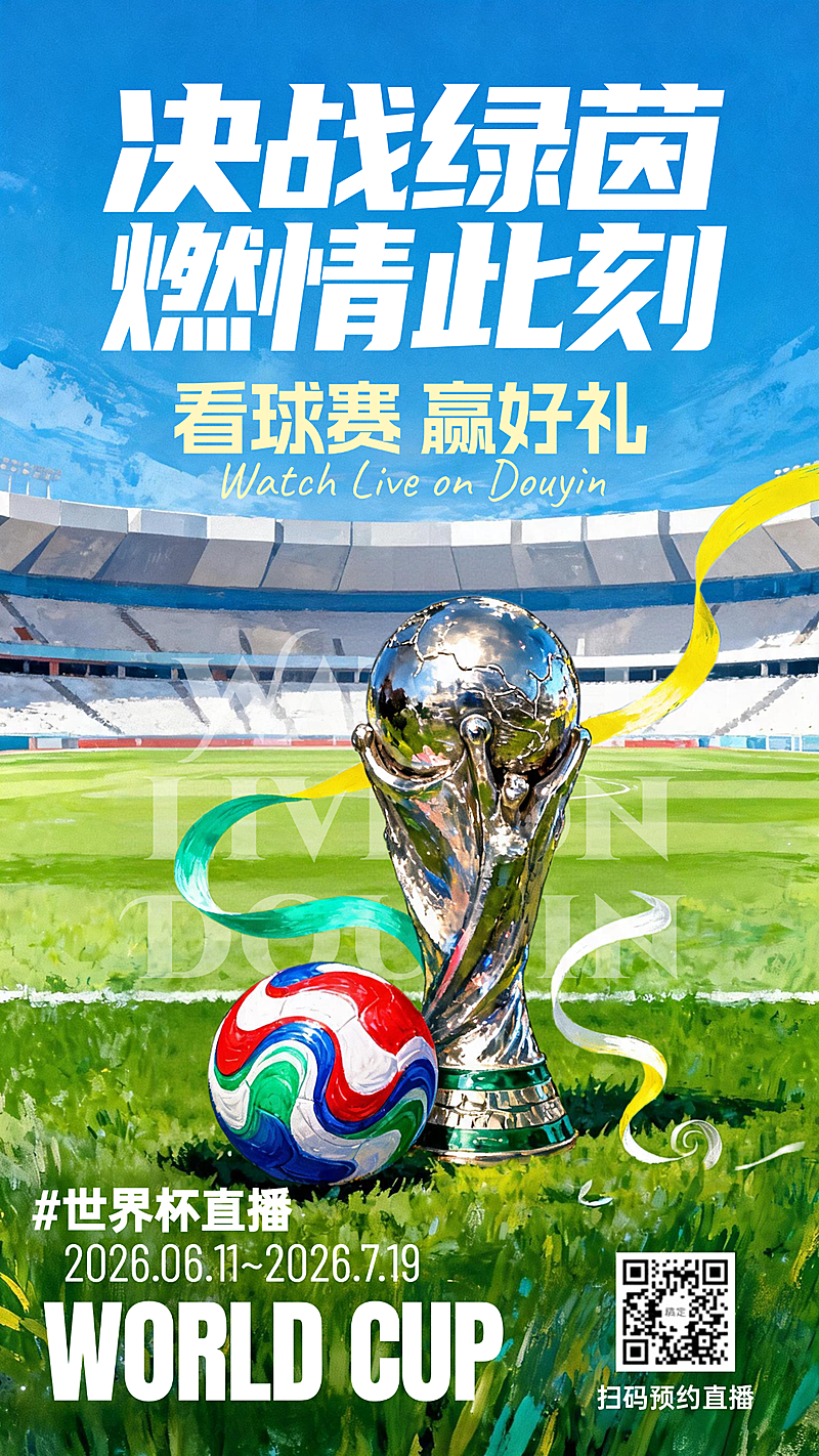 2026世界杯直播福利宣传热血感竖版海报