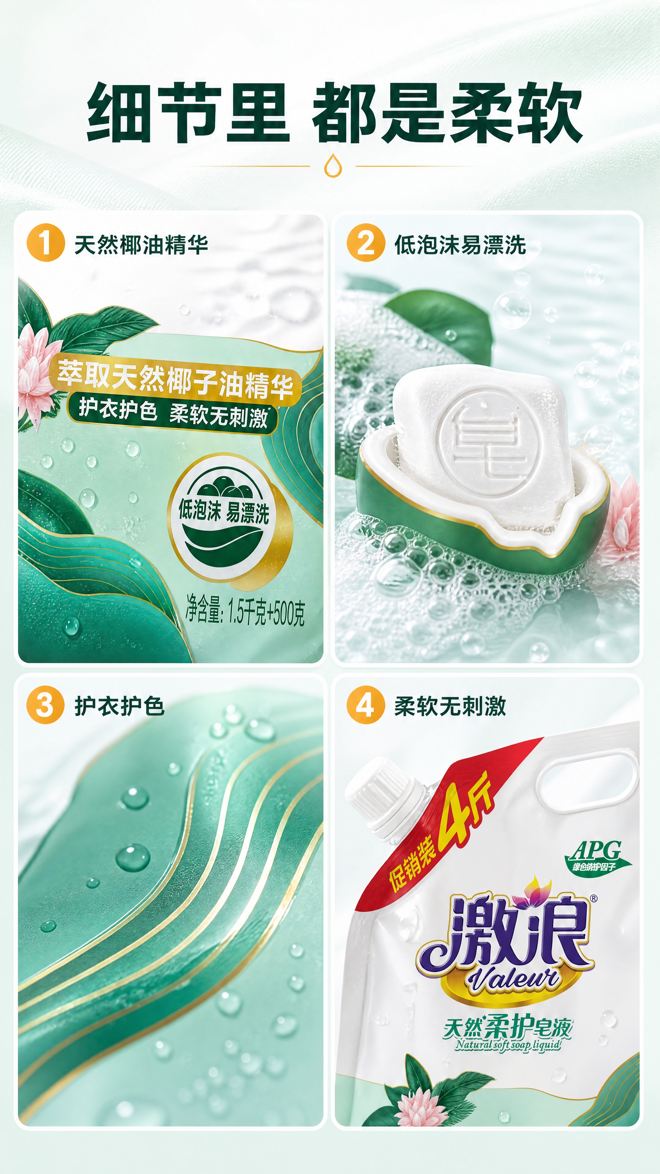 [商品] 使用【图1】澈浪天然柔护皂液；保留袋型、顶部白色螺旋… - 图片创意预览