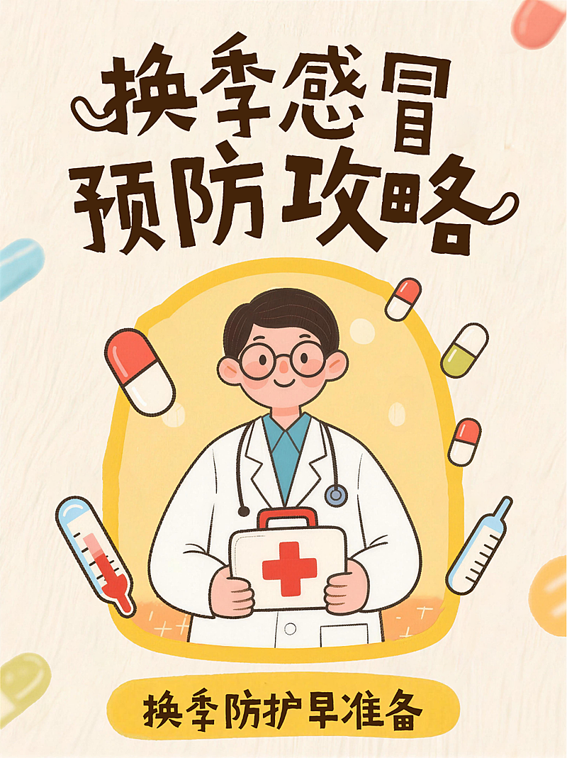 黄色卡通风趣换季感冒预防攻略医生疾病治疗小红书封面