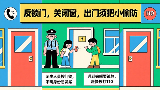 接着用同样的风格和要求生成下面4张海报：5.幸福生活双手造，馅饼不会天上掉
诈骗手法千万变，捂住钱包是关键
万般骗术皆为财，喊你转账多核查，遇骗快打“110”
6.燃气泄漏别慌张，快关阀门快开窗。
电线乱拉，引火烧家；慎放烟花，快乐全家。
森林是地球最美丽的外衣，火灾是森林最凶恶的敌人。
7.反锁门，关闭窗，出门须把小偷防。
陌生人员按门铃，不明身份易发案。
遇到窃贼要镇静，赶快拨打110。
8.心中常亮红绿灯、平安才能伴一生
道路以畅通为本、行车以安全为准
遵守交通安全法、你我平安走天下