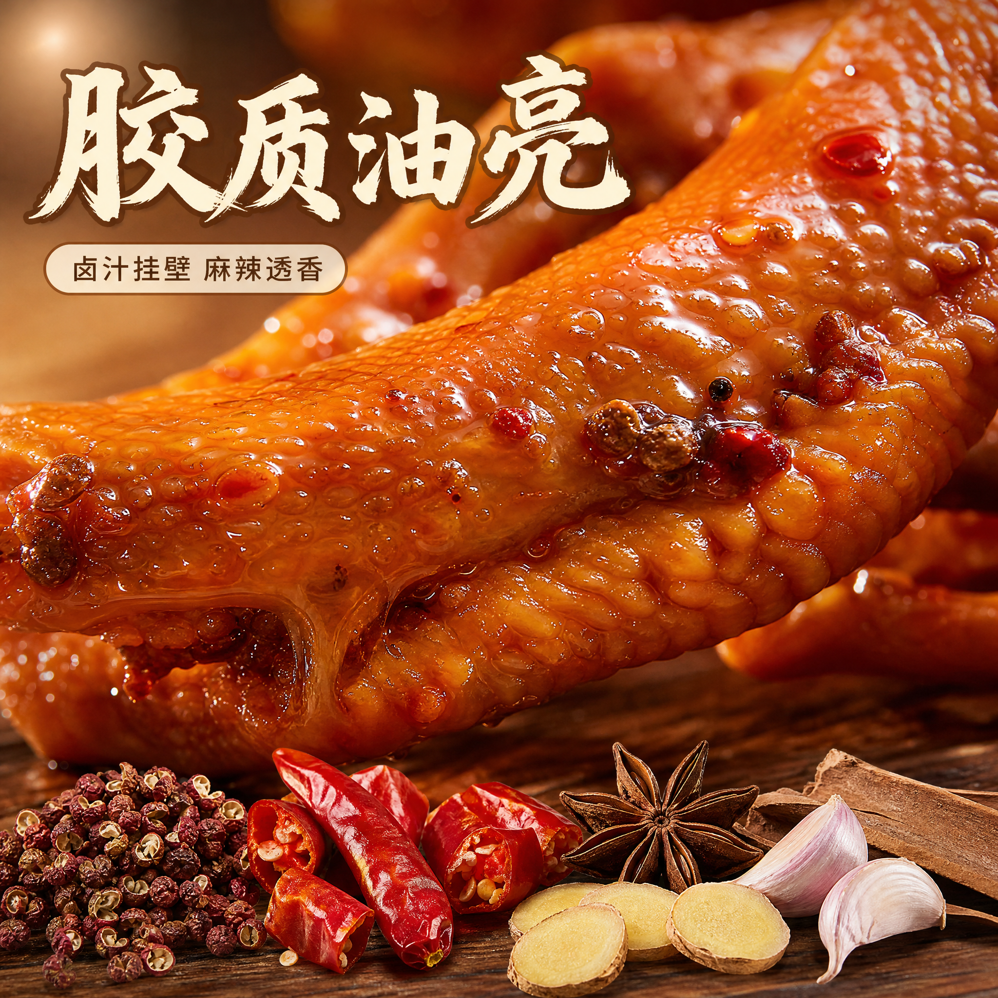 [主图-3] 麻辣鲜香鸭掌 主图第三张，唯一任务：微距放大卤汁… - 图片创意预览