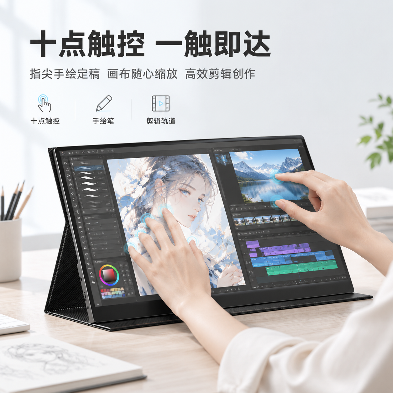 [主图-2] 十点触控设计作图场景，唯一任务：展示十点触控与手… - 图片创意预览
