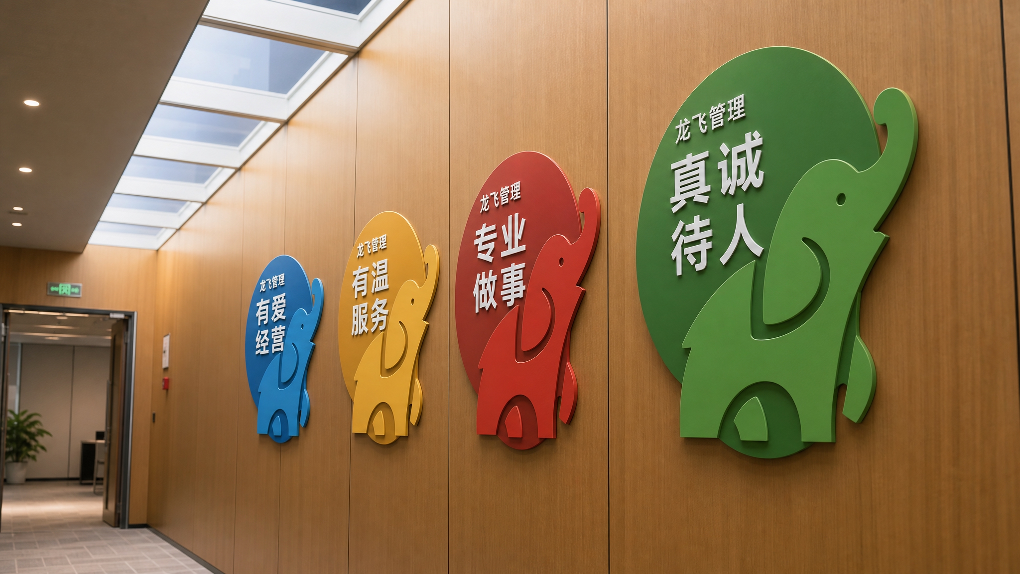 参考图中的走廊墙面文化墙版式，保留沿墙面纵向排列的立体图形版块… - 图片创意预览