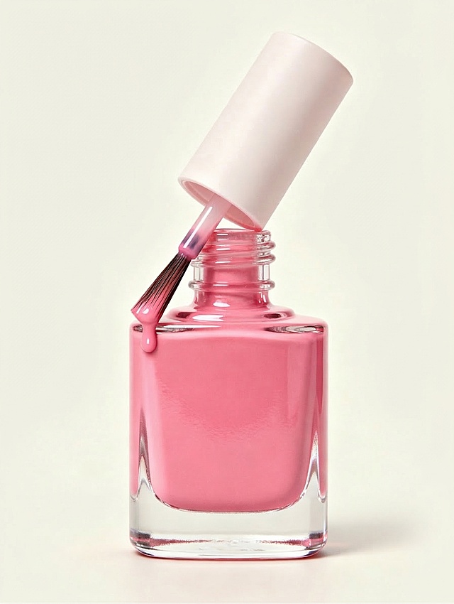 将图中粉红色指甲油改为轻微仰视角度, 保持商品完整, 背景保持浅米纯色