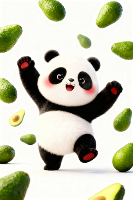 A cute fluffy panda standing and performing a joyful, energetic dance, arms raised up and swaying rh预览效果