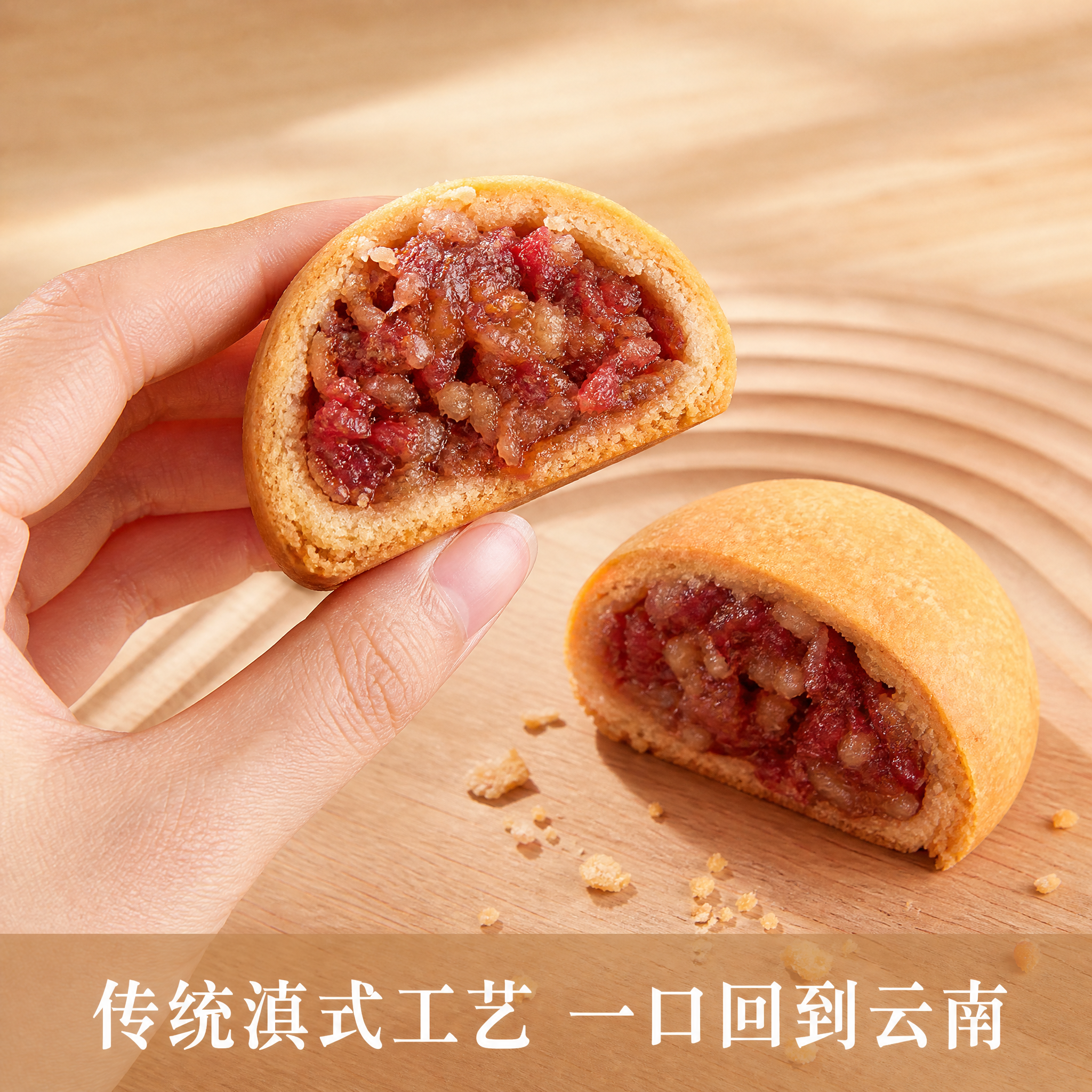 [主图-4]食用场景体验图，模拟第一人称视角，展示手捧云腿小饼… - 图片创意预览