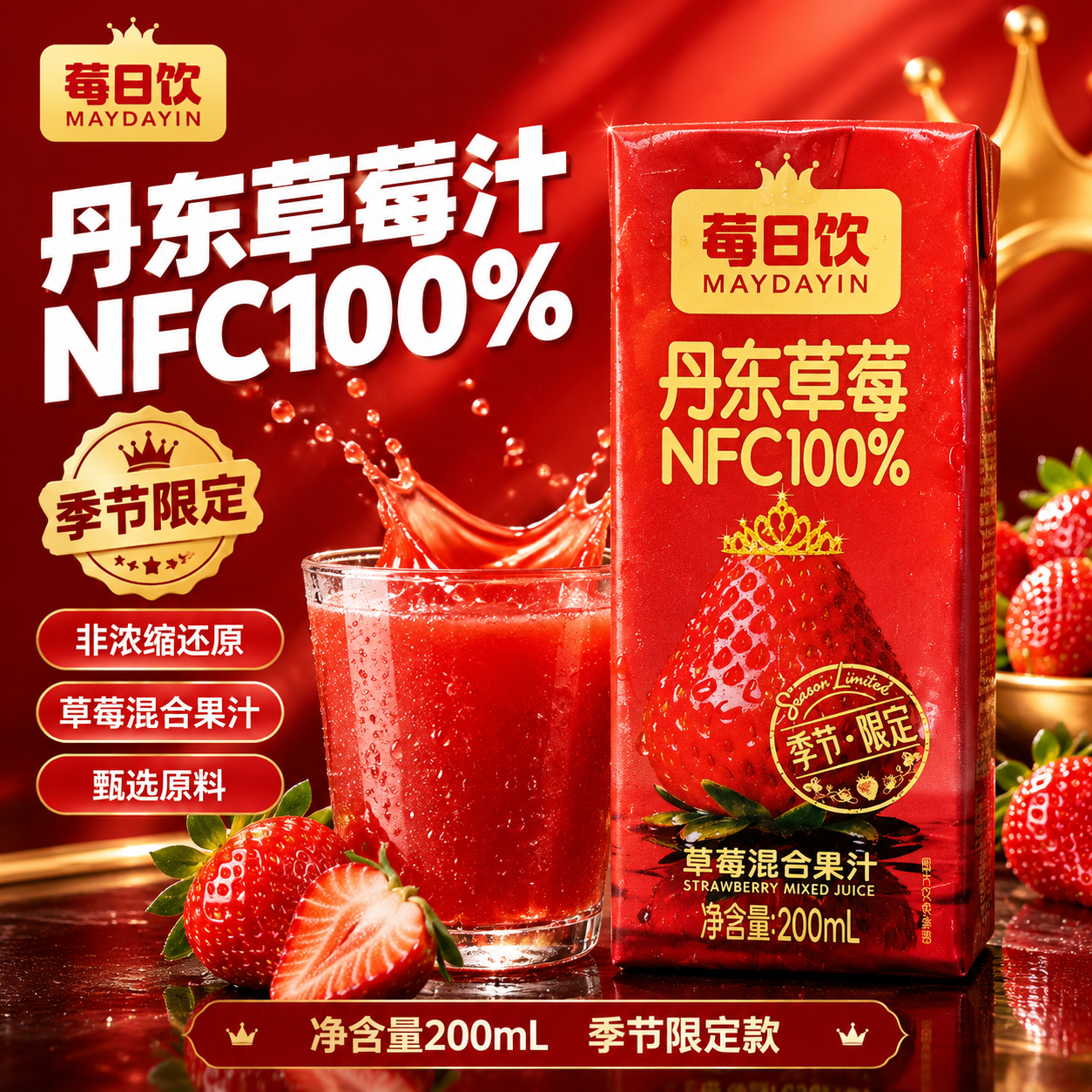 [主图-9] 莓日饮丹东草莓NFC100%混合果汁 爆款促销感… - 图片创意预览