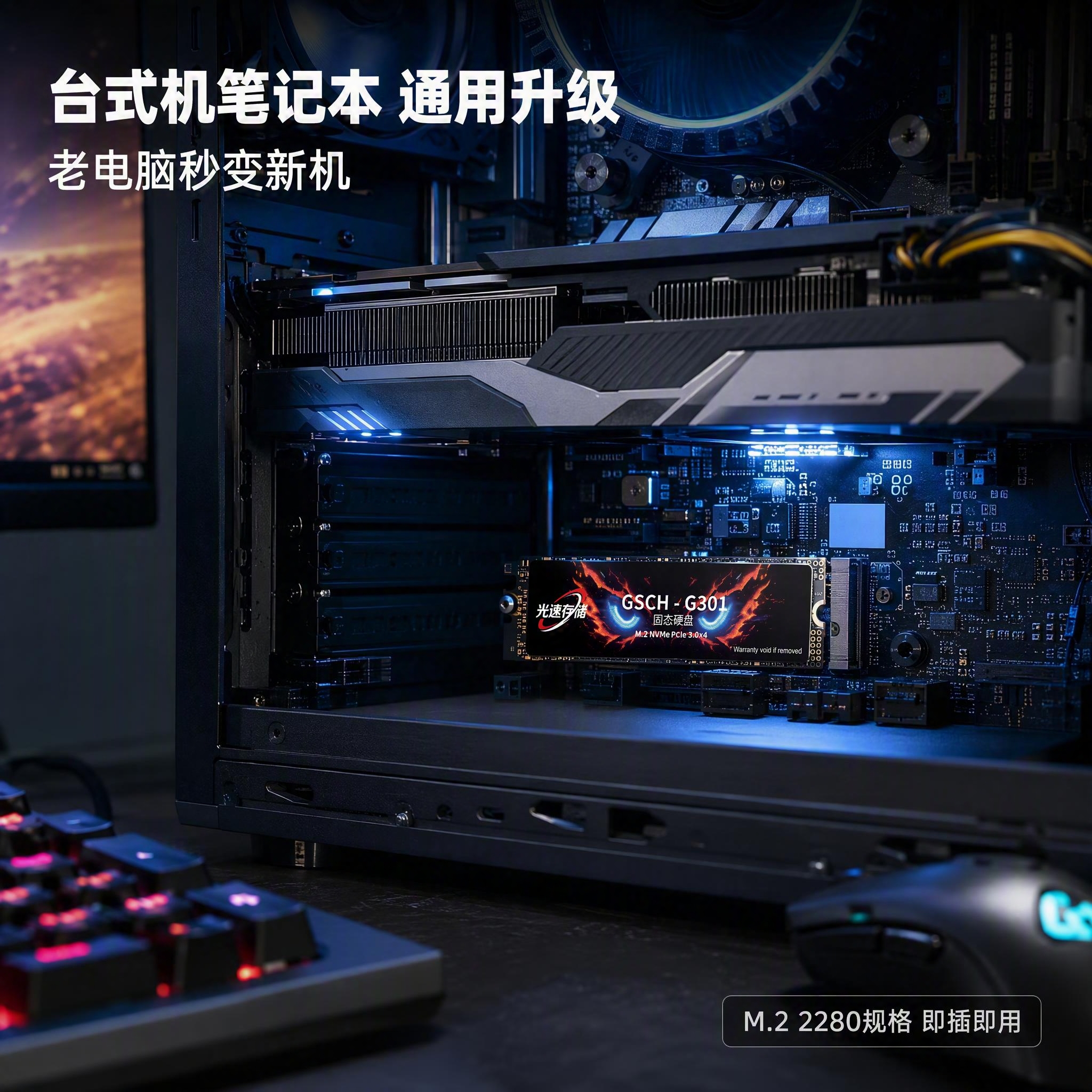 [主图-4] 真实使用场景图，展示固态硬盘安装在台式电脑主板上… - 图片创意预览