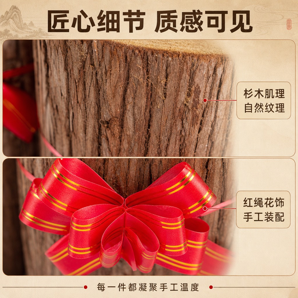 [商品] 使用【图3】杉墩木段红绳花摆饰细节特写；保留杉木树皮… - 图片创意预览