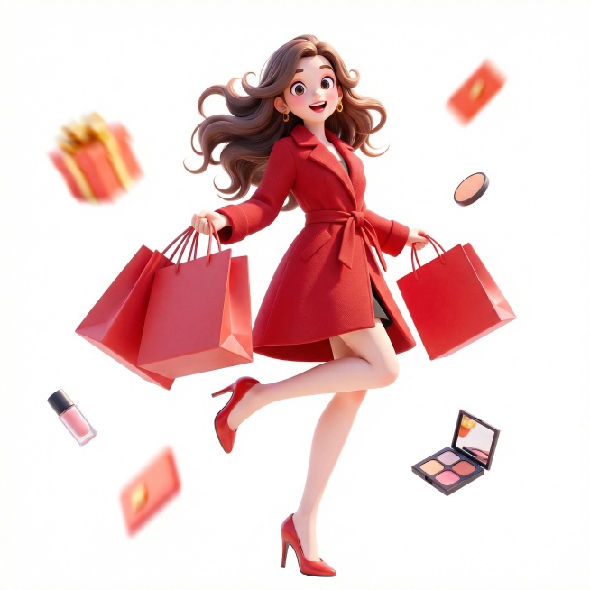 换成好看时尚的红色羊毛大衣 鞋子也是红色 手提袋也换成红色预览效果