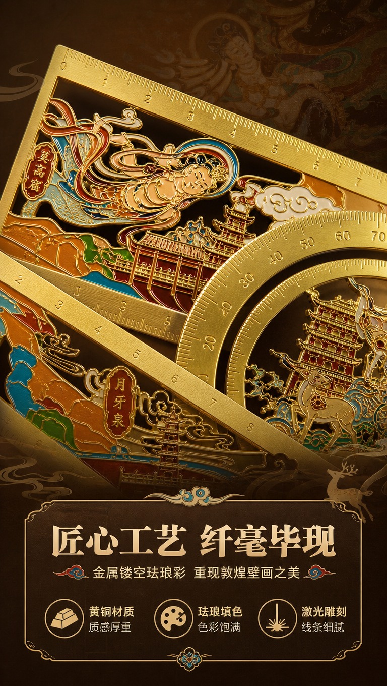 [商品] 使用【图1】直尺与量角器局部；保留金属金色尺边、敦煌… - 图片创意预览