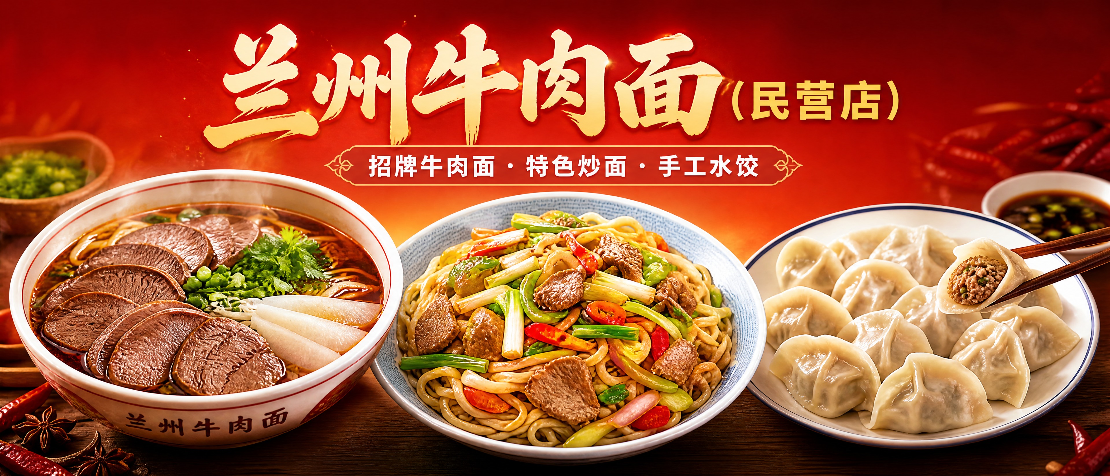 外卖店铺海报设计，超宽横版，写实有食欲的美食摄影风格。画面从左… - 图片创意预览