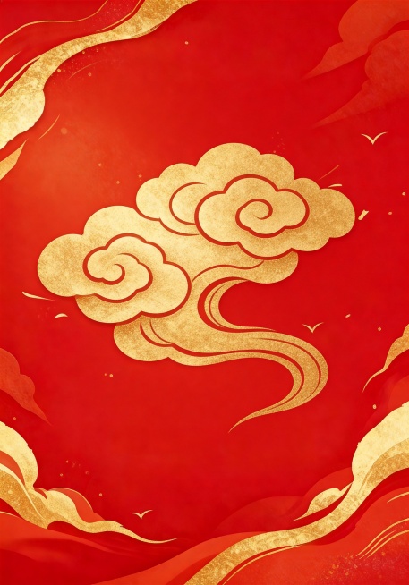 仅保留红色背景和金色祥云纹理，去掉所有文字内容和logo，复刻原背景风格，生成高清4K纯背景图预览效果