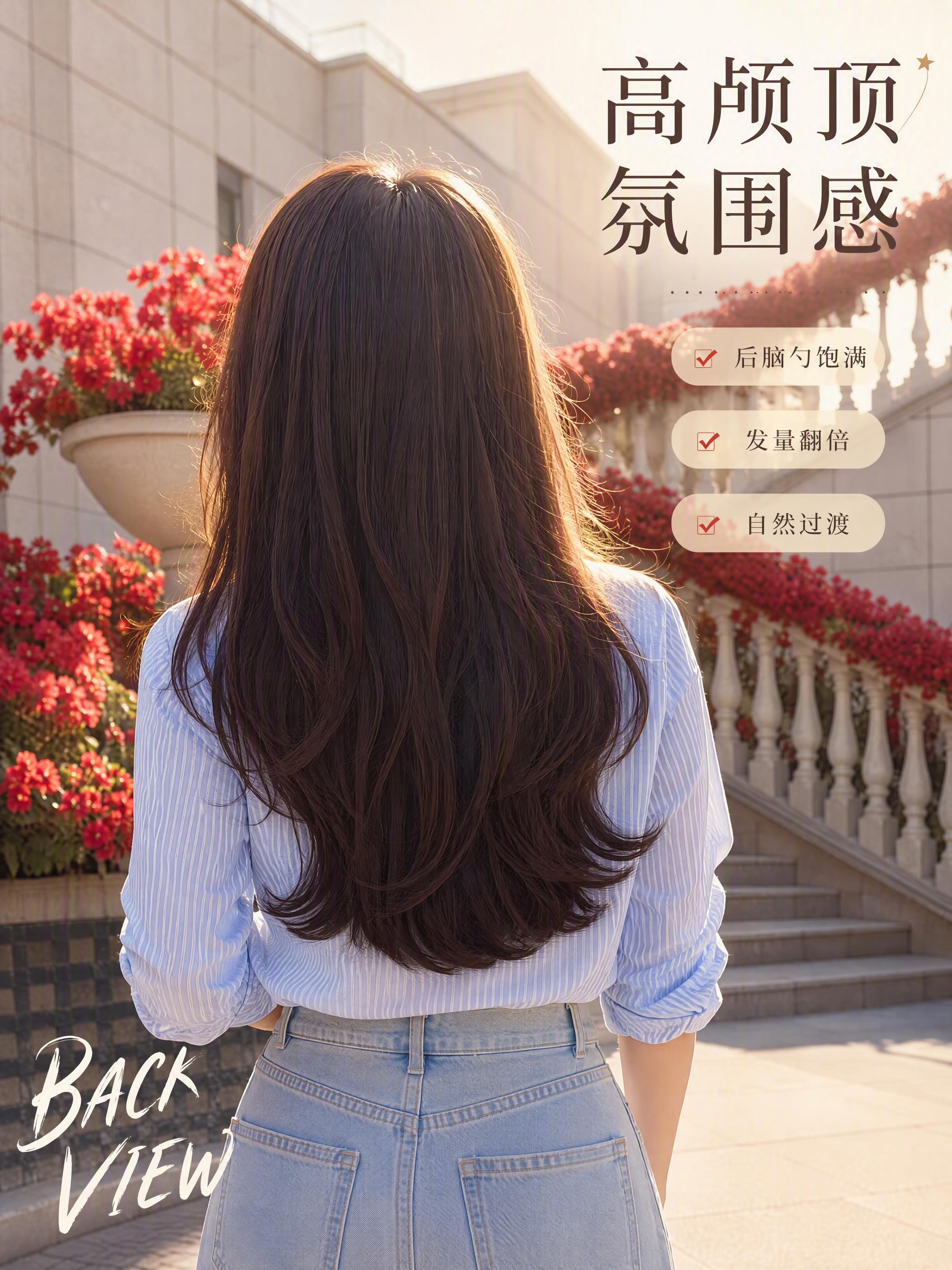 [第7张] 佩戴效果背面/侧面页 - 整体发量与蓬松弧度展示。… - 图片创意预览