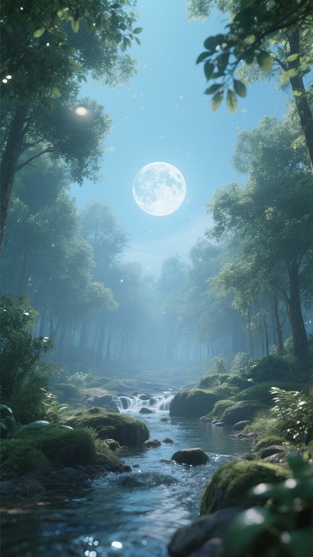 分析参考图，生成50张圆月的壁纸背景图。注意：每一张都是单独完整的图片，不要多张图拼接；每一张图中只能有一个月亮，不能有多个月亮同时存在。