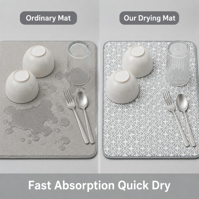 [Main picture 6] Advantage comparison of kitchen drying mat. The picture is divided into left and ri预览效果