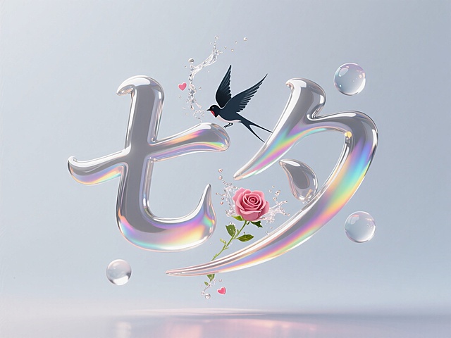 梦幻感3D风设计，软3D液态字母与飞鸟、玫瑰交织，色彩斑斓，浪漫温馨。