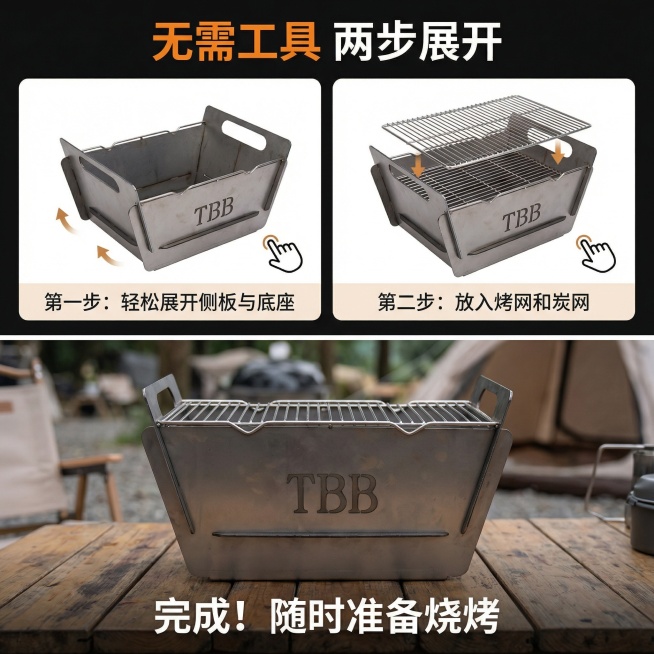 根据这个烧烤架子，结合网上烧烤架子介绍信息，自动生成一套这个款烧烤炉子的电商详情页预览效果