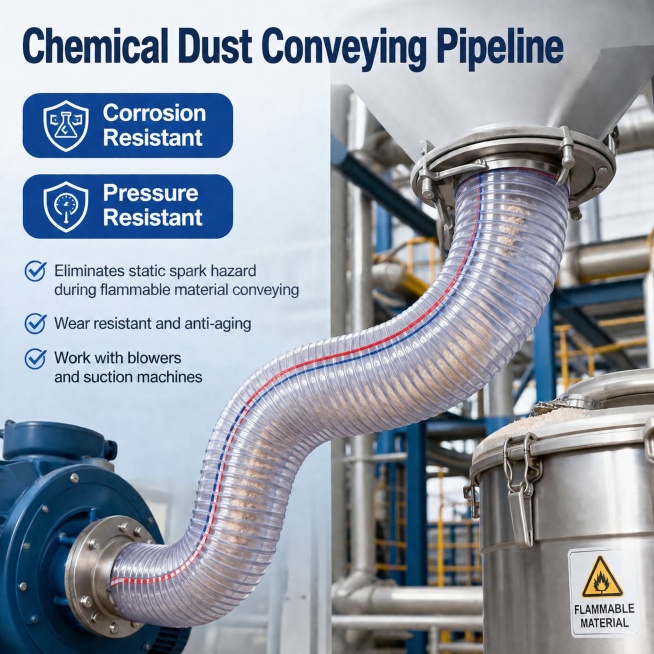 [Main Image 4] Application scenario: Chemical Dust Conveying Pipeline. Show this anti-static PVC hos预览效果