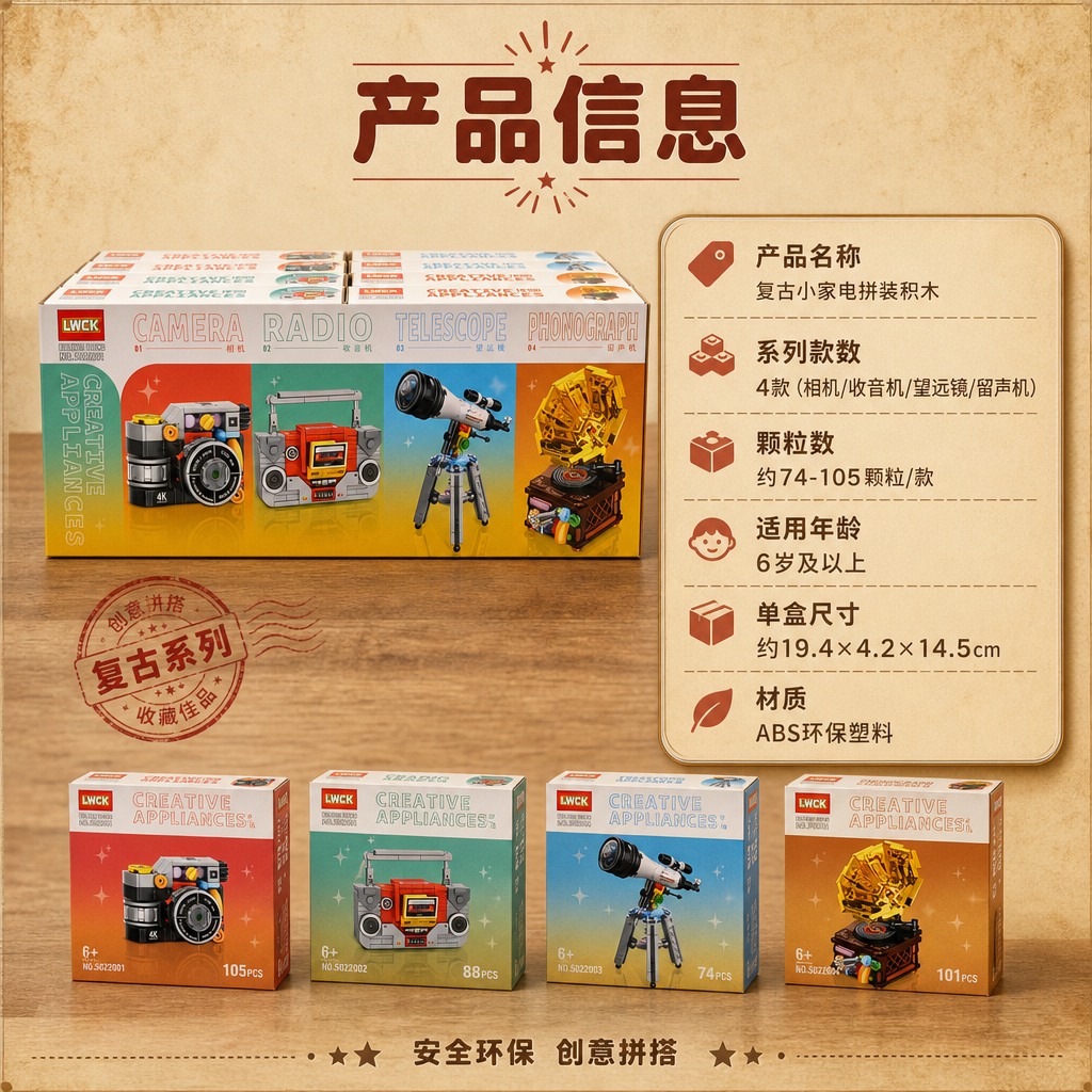[商品] 使用【图1】复古小家电拼装积木外盒包装；保留包装盒的… - 图片创意预览