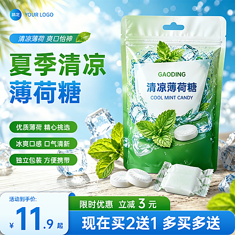 清凉薄荷糖零食促销活动宣传电商零售商品主图