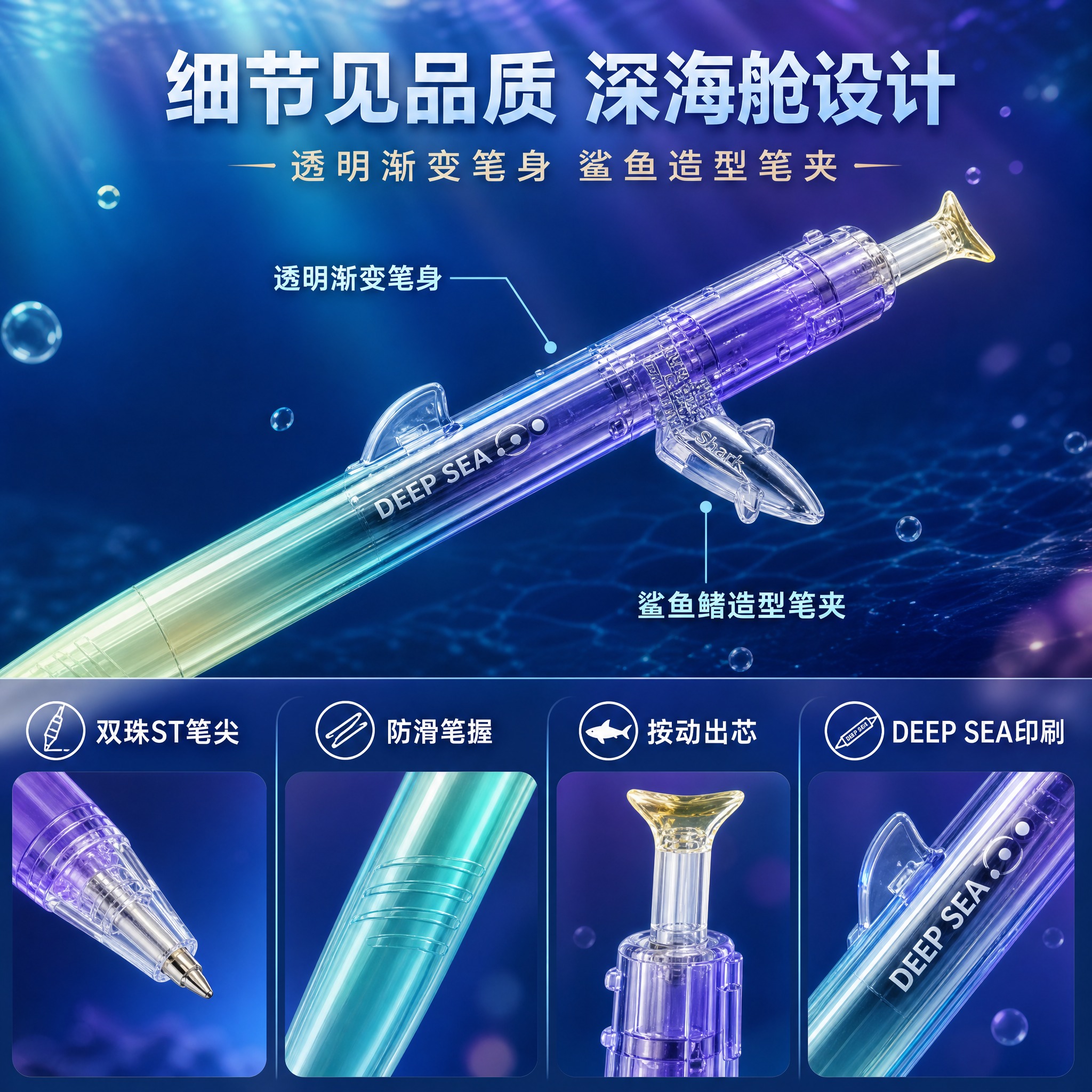 [主图-3] 点石深海舱鲨鱼奇幻限定2按动中性笔 材质结构与细… - 图片创意预览
