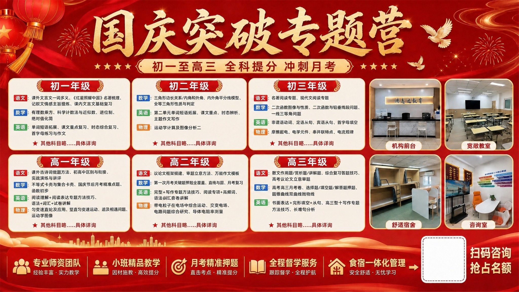 将海报顶部的大标题文字改为“国庆突破专题营”，保持原有的金色书… - 图片创意预览