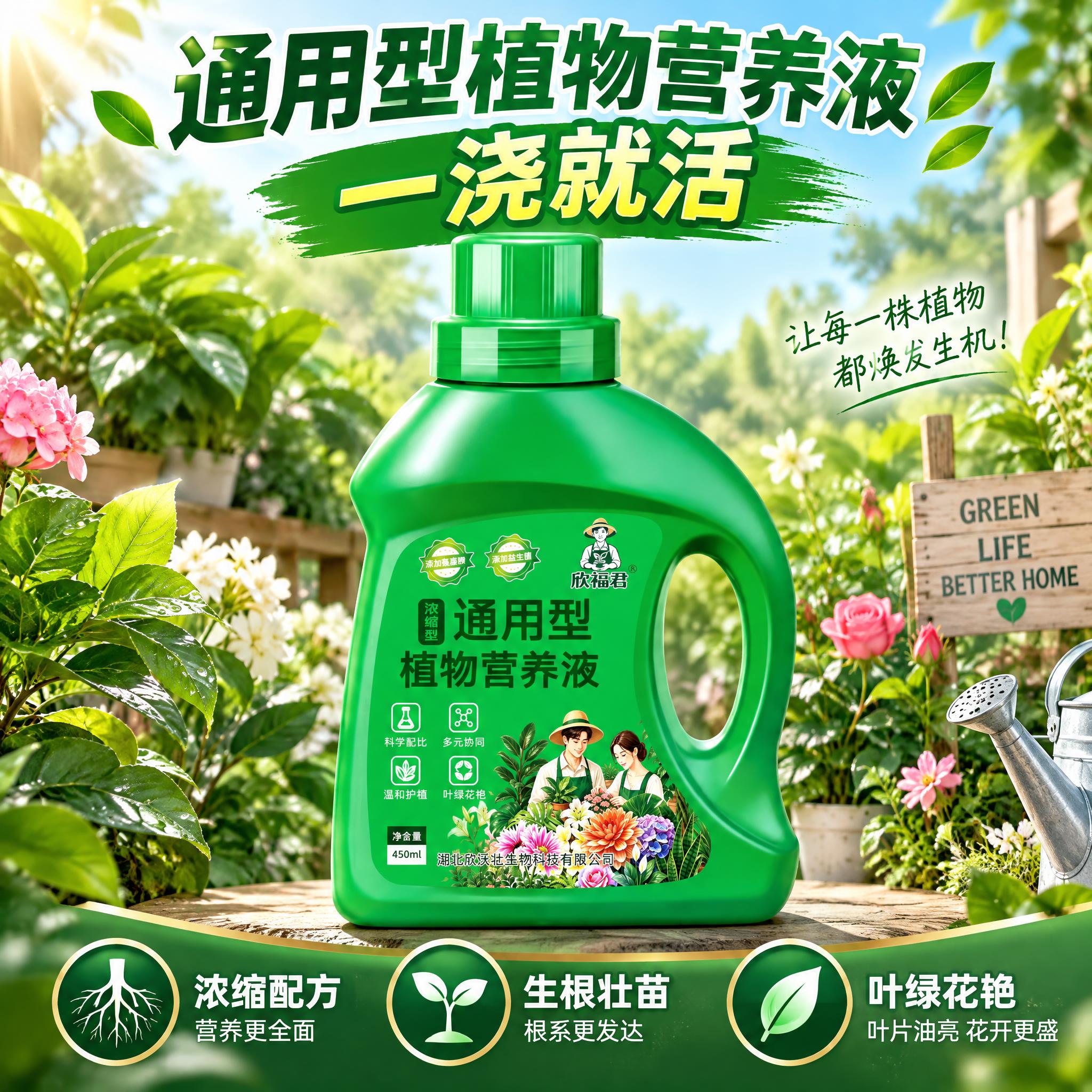 淘宝天猫1:1电商主图，通用型植物营养液，产品居中突出，绿色清… - 图片创意预览