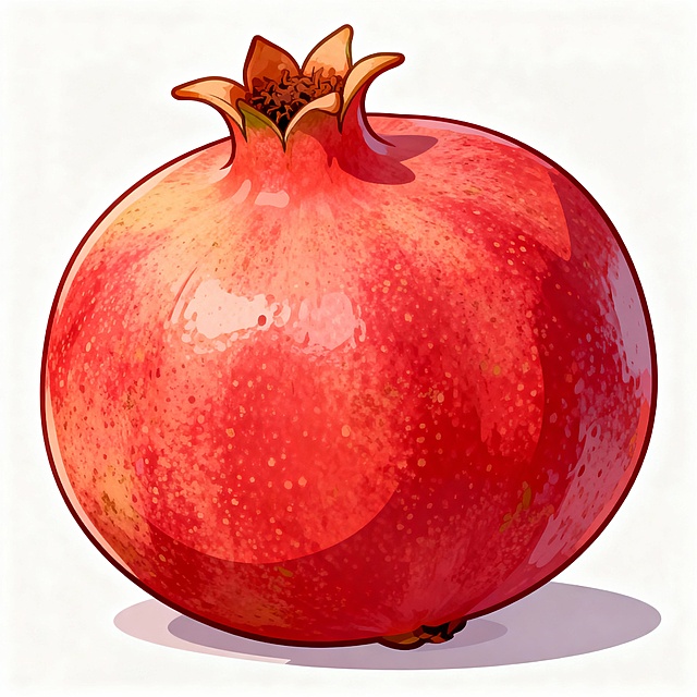 帮我生成图片：帮我画 一颗，完整的，绘画风，写实的，石榴,白色底色，清晰，带点颗粒感，卡通感，不要叶子， 居中只要一个