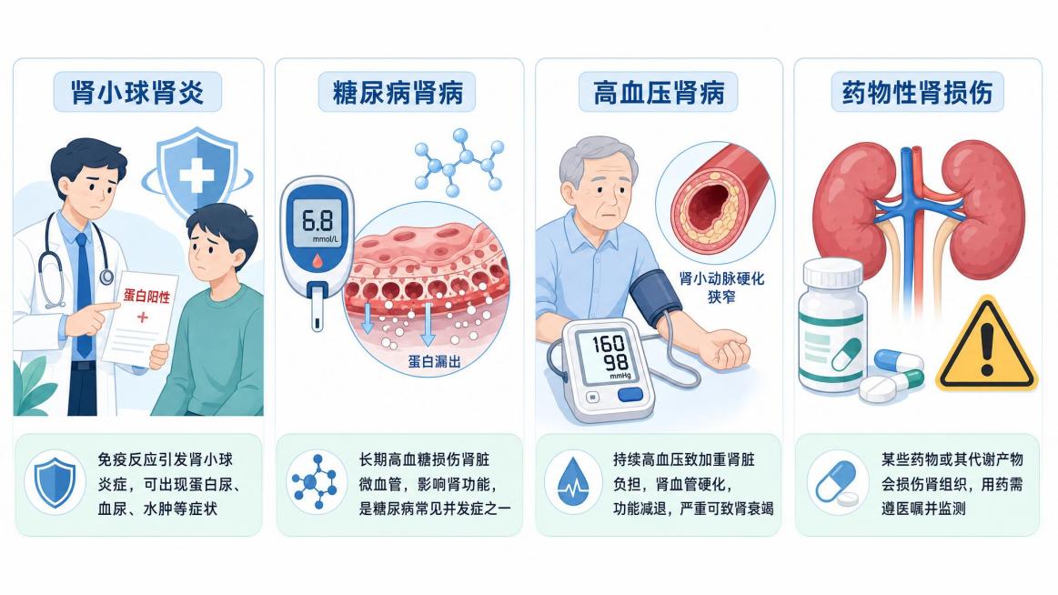 横向图片，医疗扁平化矢量插画，蓝白浅绿主色调，干净简约，医院宣传栏标准版式，白底背景，字体清晰易读，画面顶部不显示文字，画面布局分横向四个等宽板块，每个板块配有不重复的相应的医疗图标和简要说明。第一个预览效果