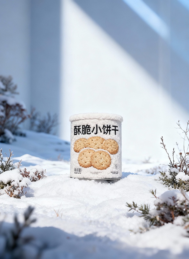 将图示商品变成摇粒绒质感，瓶身有精致刺绣文字与图案，还原商品颜色细节。丰富背景，冬日场景