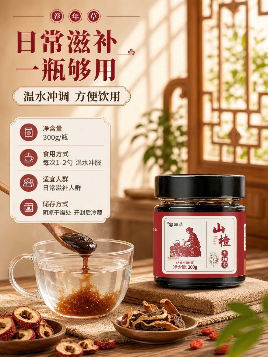 [商品] 使用【图1】养年草山楂六物膏玻璃瓶产品；保留黑色瓶盖… - 图片创意预览