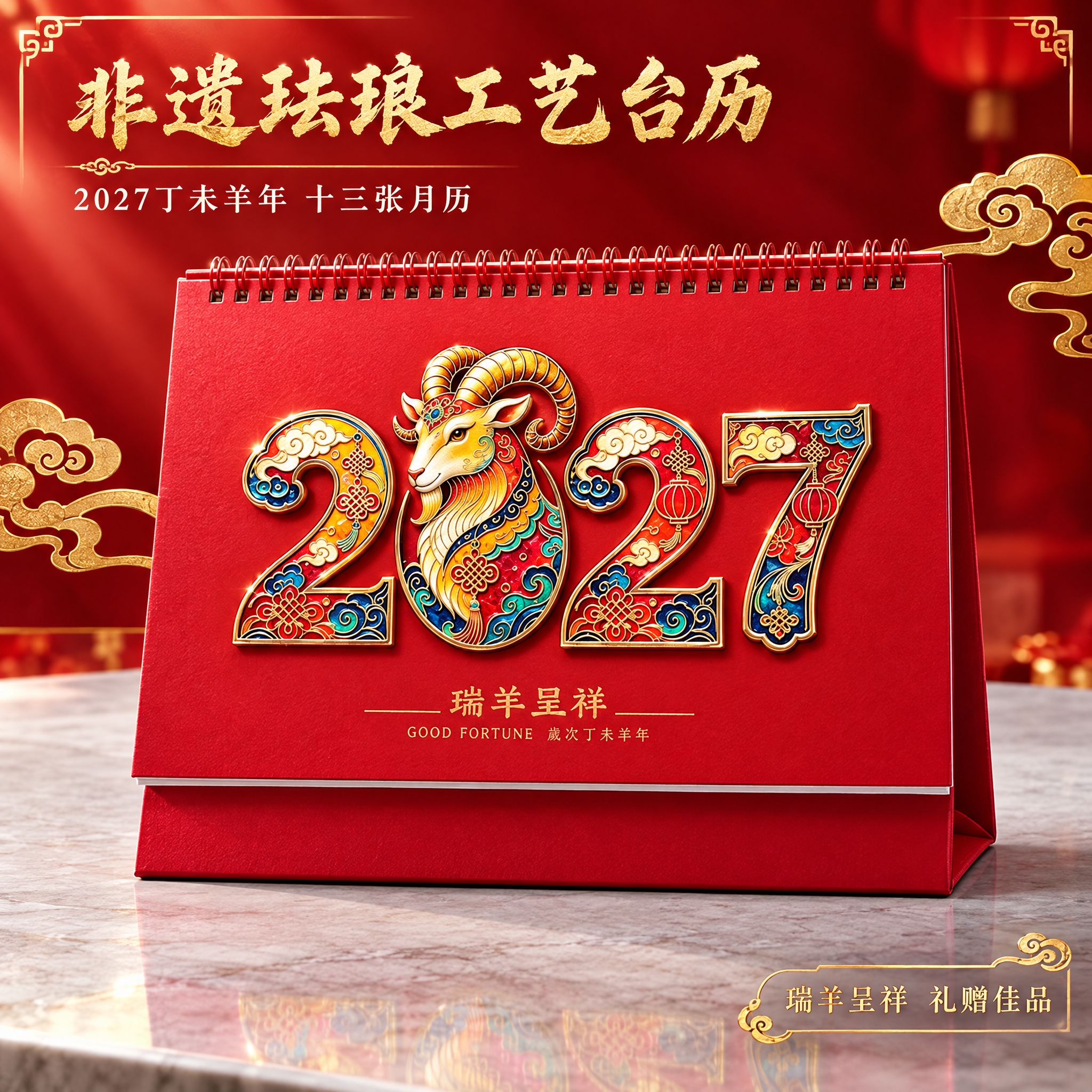 [主图-1] 首图产品身份展示，突出非遗珐琅工艺台历的高端礼赠… - 图片创意预览
