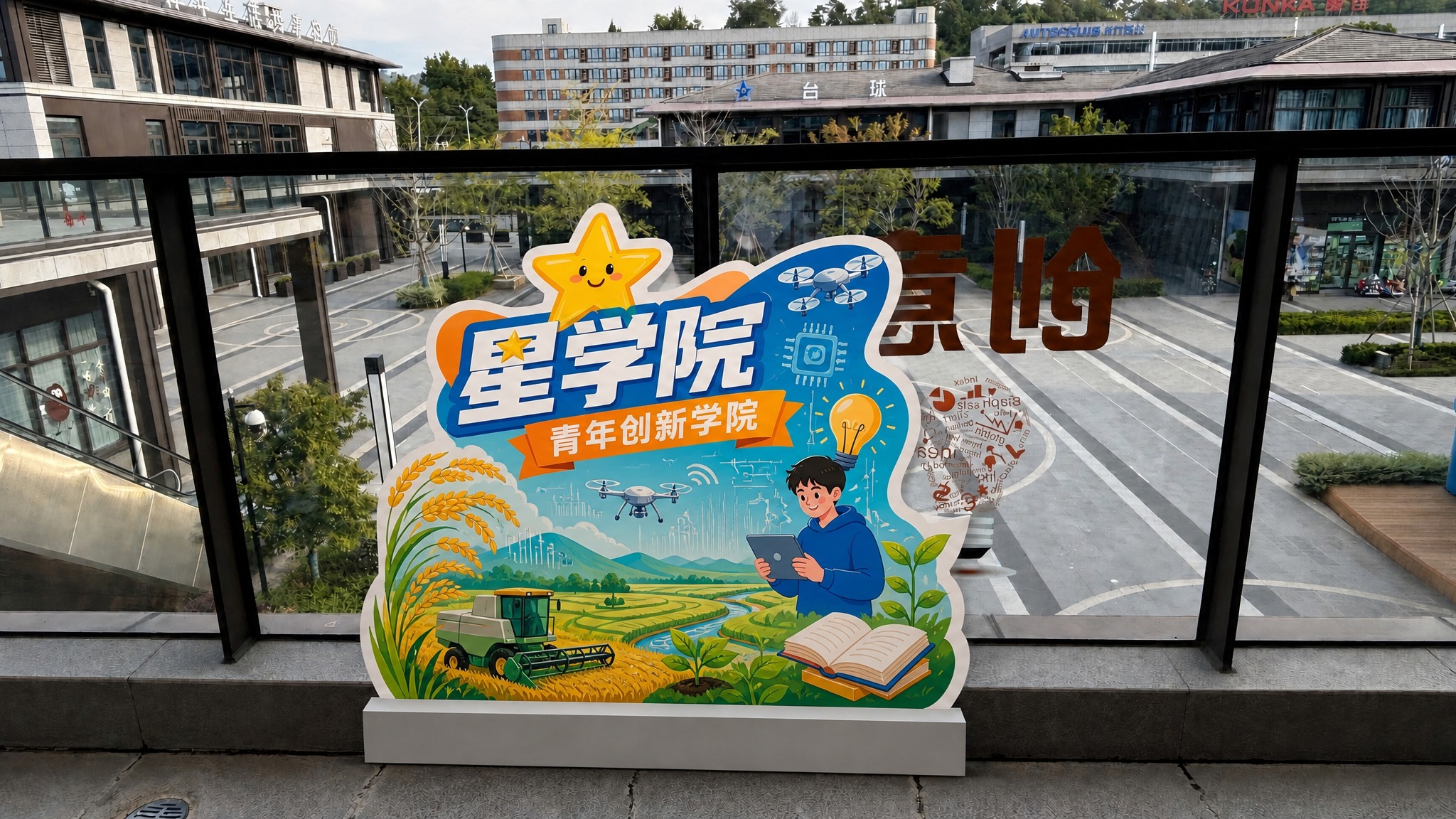 修改这张指示牌图片：1. 修正"星学院"三个字，确保"院"字书… - 图片创意预览