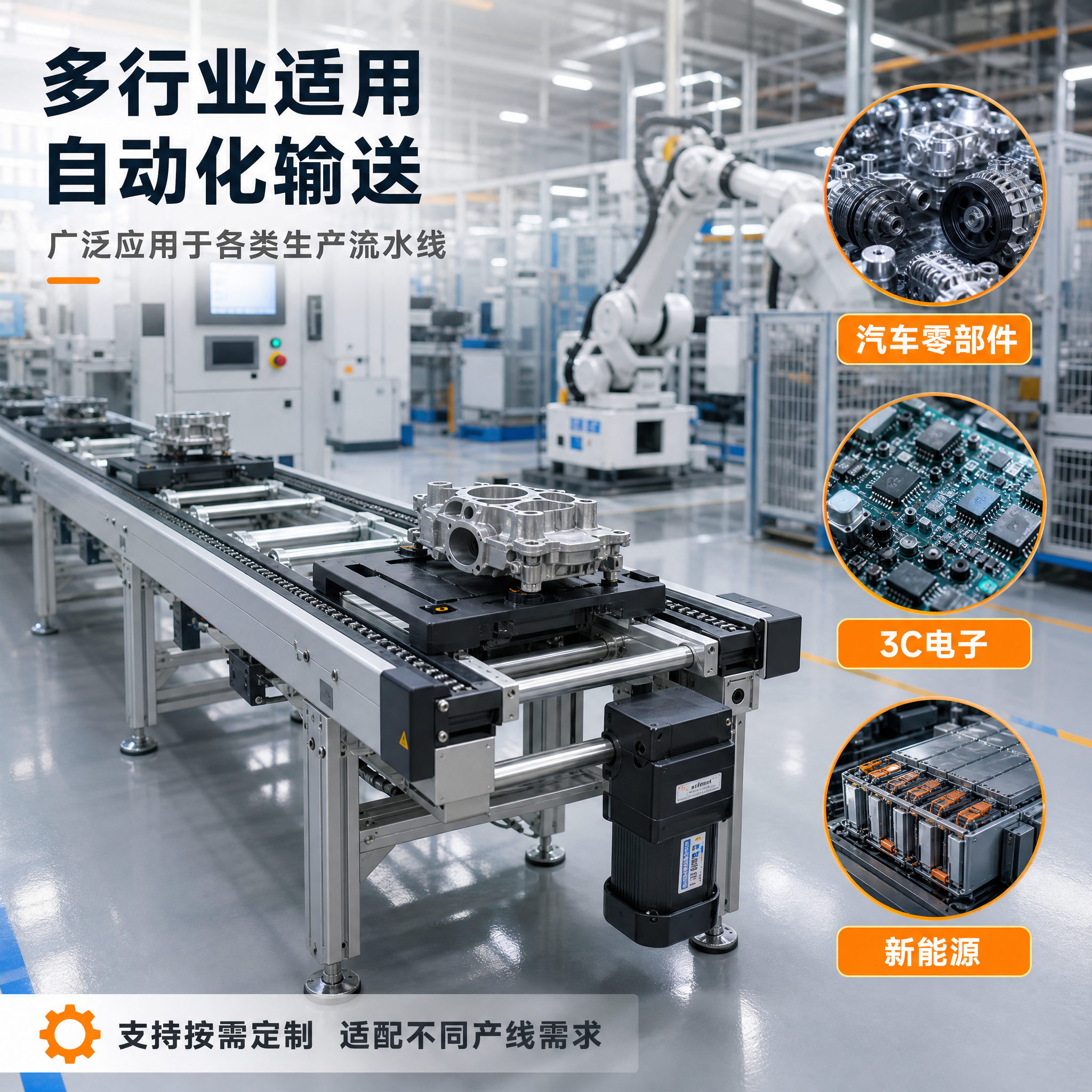[主图-4] 倍速链输送线 应用场景图，展示输送线在工厂车间的… - 图片创意预览