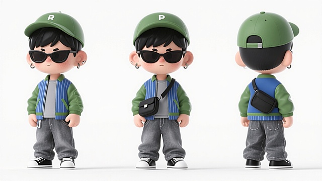 软3D风卡通男孩，可爱感十足，时尚穿搭，多角度展示。