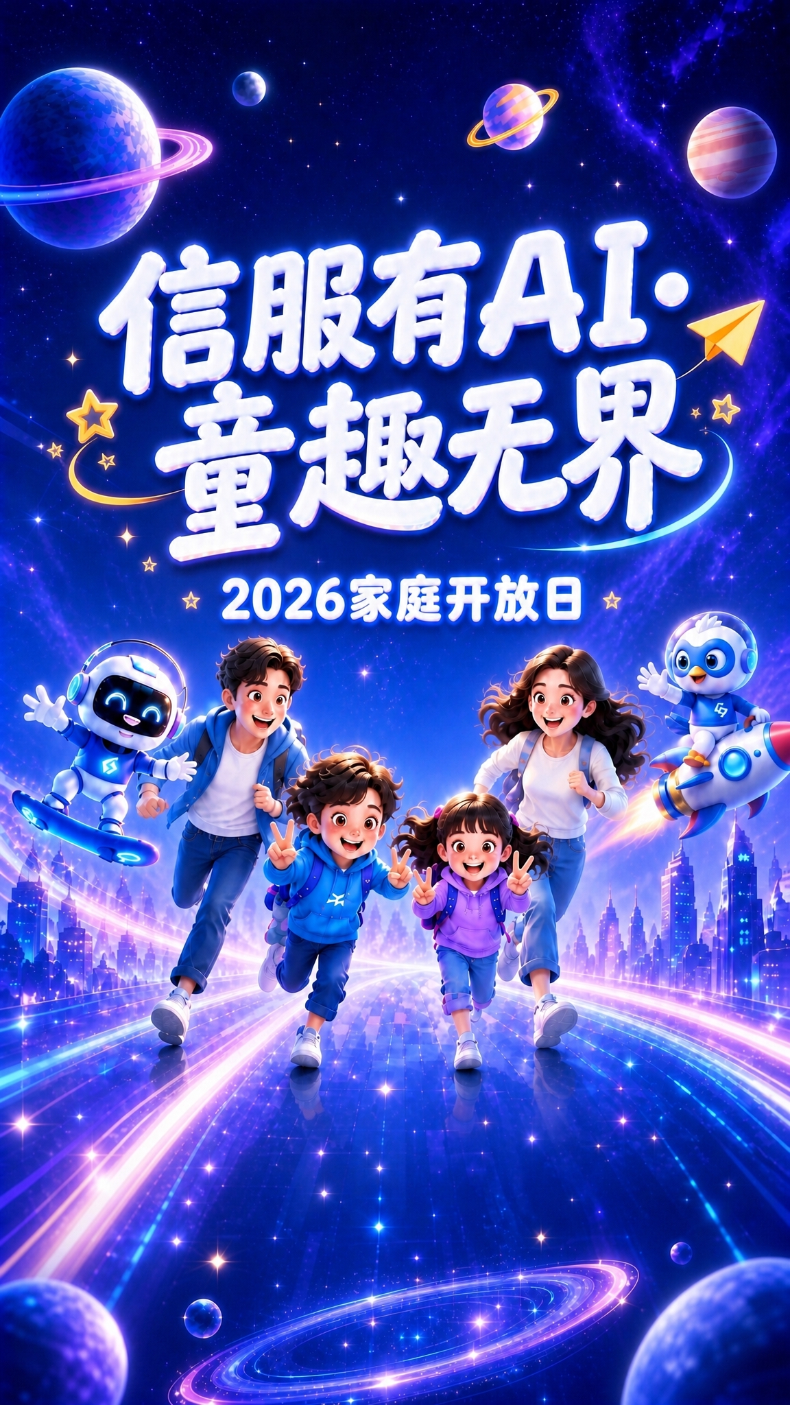 在主标题"信服有AI·童趣无界"的下方，增加一行副标题文字"2… - 图片创意预览