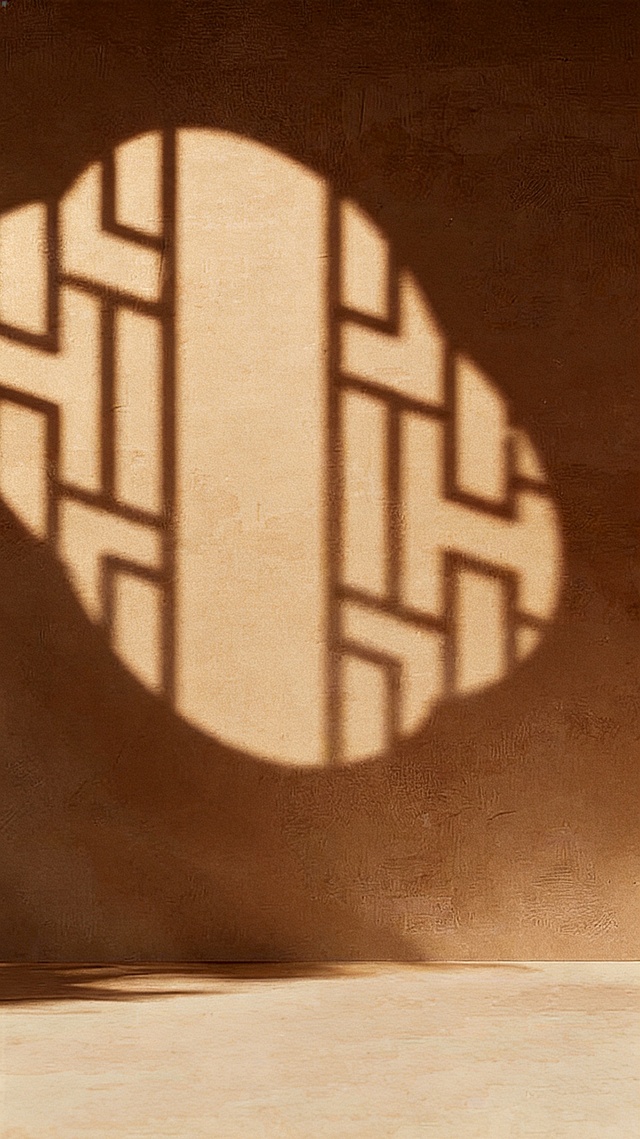 将图片底色修改为古风咖色，保留原有的窗格光影效果和构图