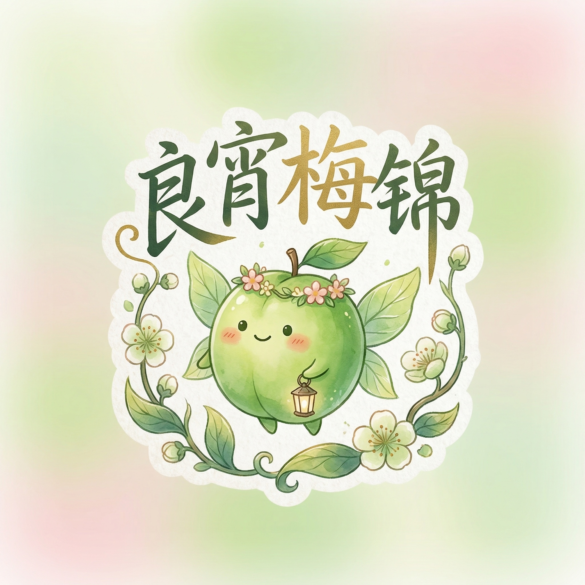 选择图中的一颗青梅，制作一个青梅精灵模样的形象标签，商标文字为… - 图片创意预览