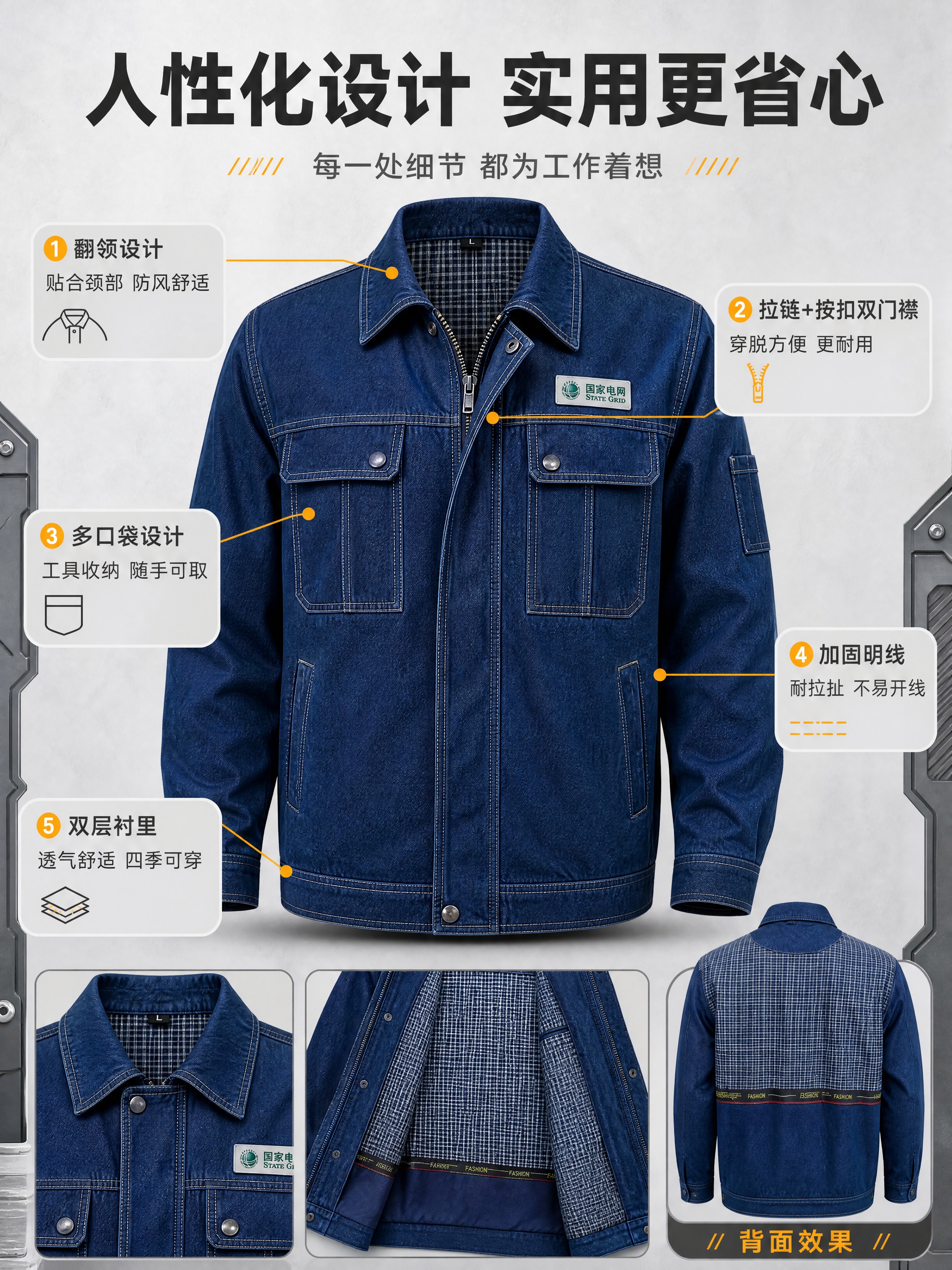[商品] 使用【图2】假人模特展示的牛仔工作服上衣正面+背面+… - 图片创意预览