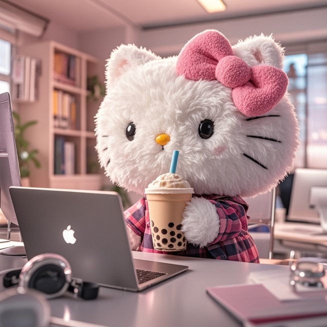 hello的Kitty拿着奶茶打工预览效果