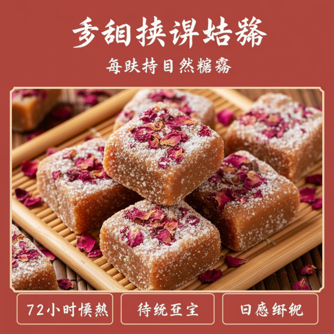 这张图片是产品主体这款产品是云南古法玫瑰红糖 我需要设计20张主图在拼多多上面售卖   主图场景  多增加一些玫瑰红糖水的设计 色调偏微红一些 要求高级  主图文案内容 玫瑰暖养 红润好容颜 古法手作预览效果