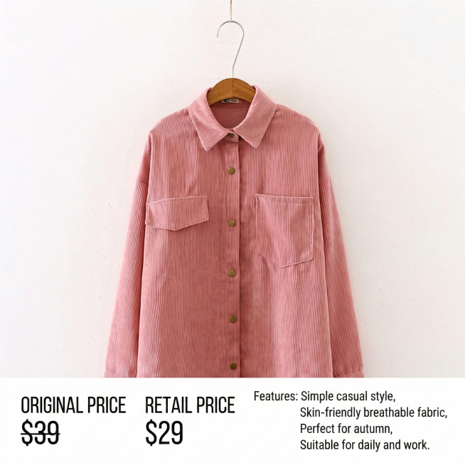 English e-commerce product main image for a casual women's shirt, 1:1 ratio, product主体占比大于70%, plain预览效果