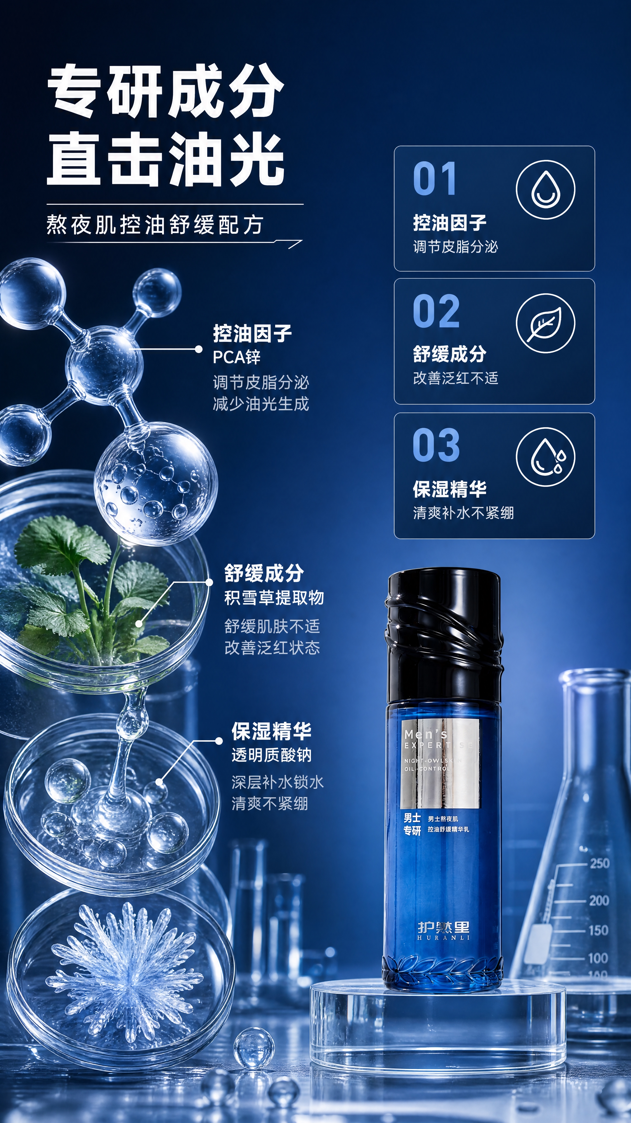 [商品] 使用【图1】护然里男士熬夜肌控油舒缓精华乳（蓝色瓶身… - 图片创意预览
