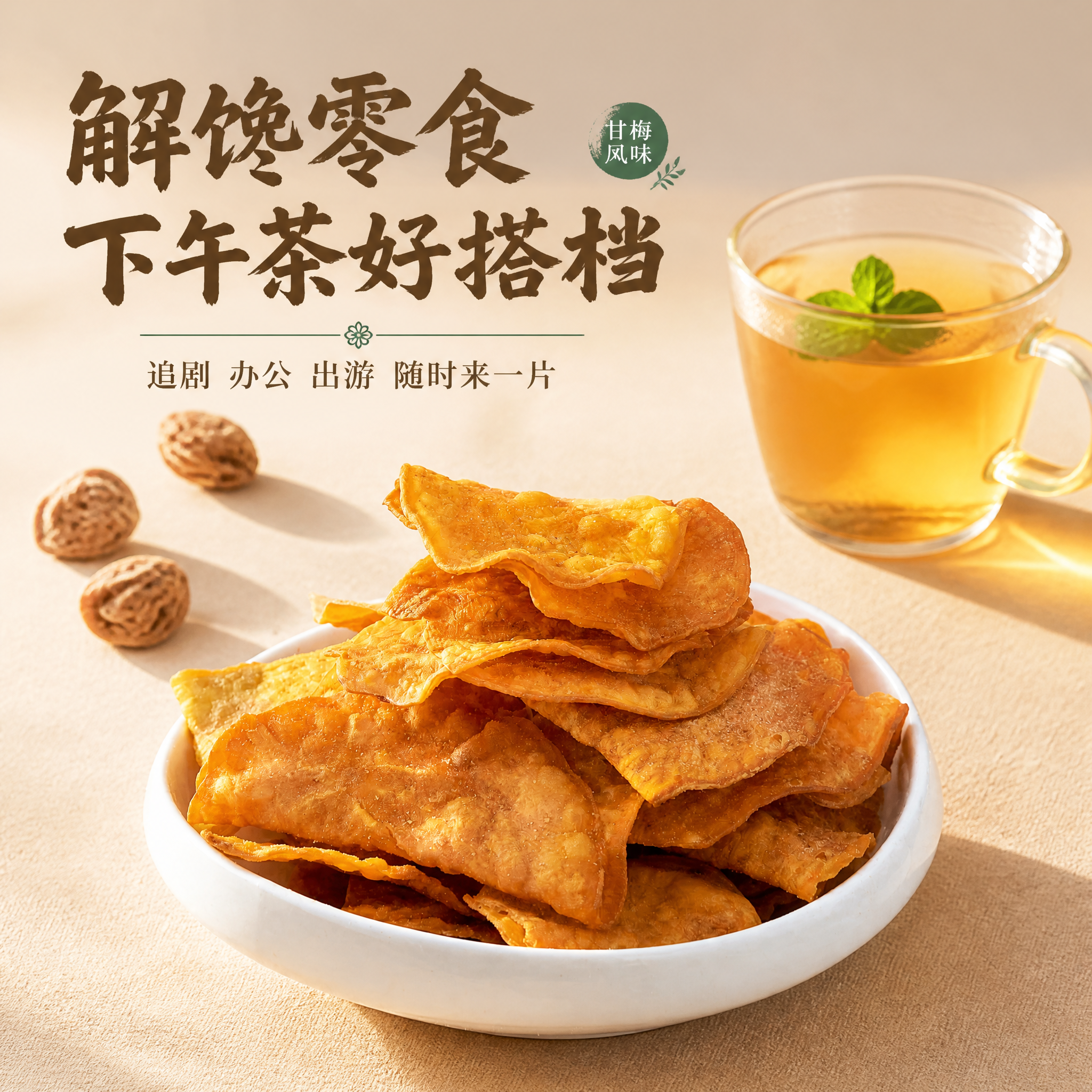 [主图-4] 美冴甘梅地瓜片 食用场景 下午茶休闲解馋场景。… - 图片创意预览