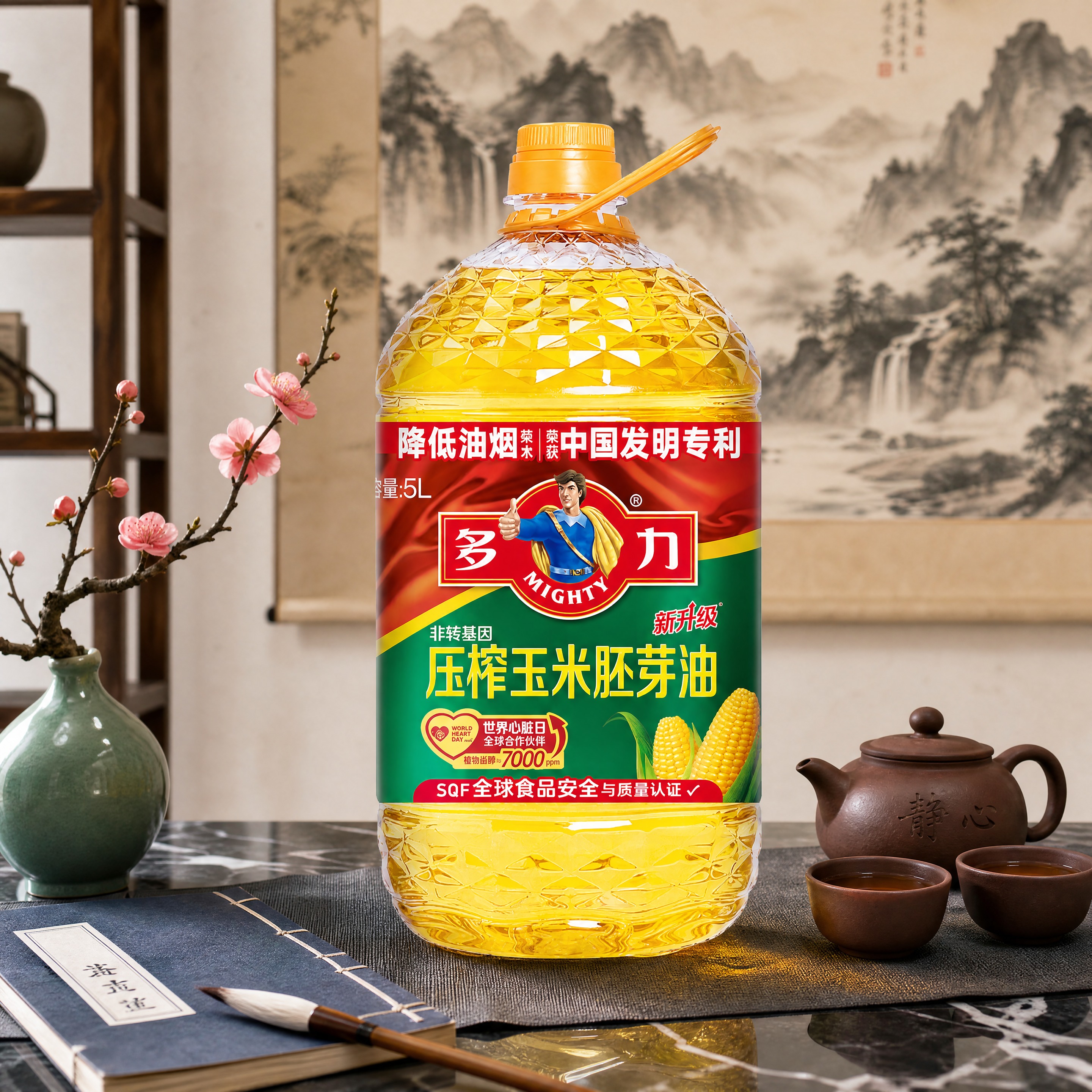 超写实食品商业摄影。 主体：5L装玉米油桶严格参照上传产品图，… - 图片创意预览