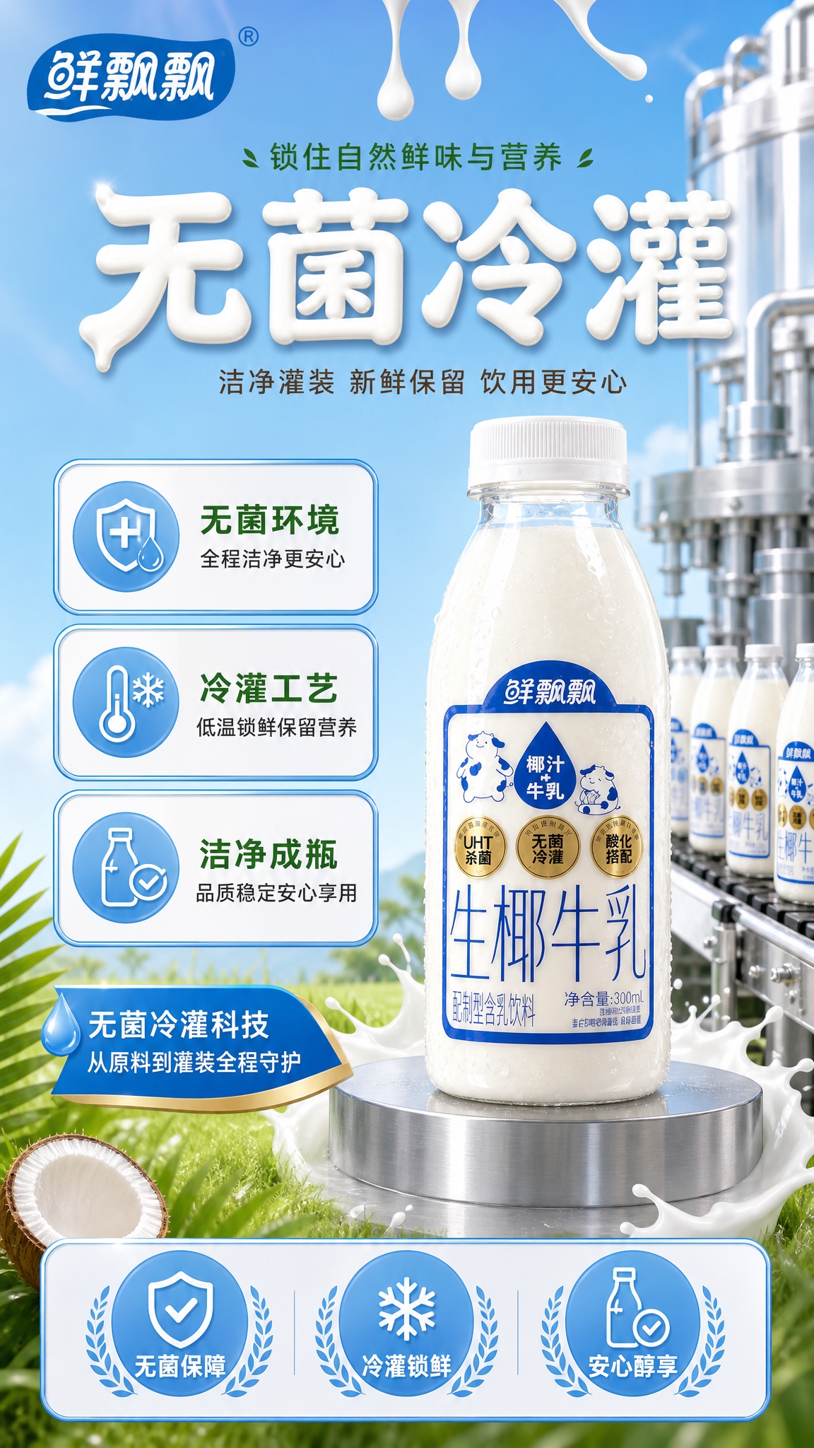 [商品] 使用【图1】鲜飘飘生椰牛乳300ml瓶装；保留透明瓶… - 图片创意预览