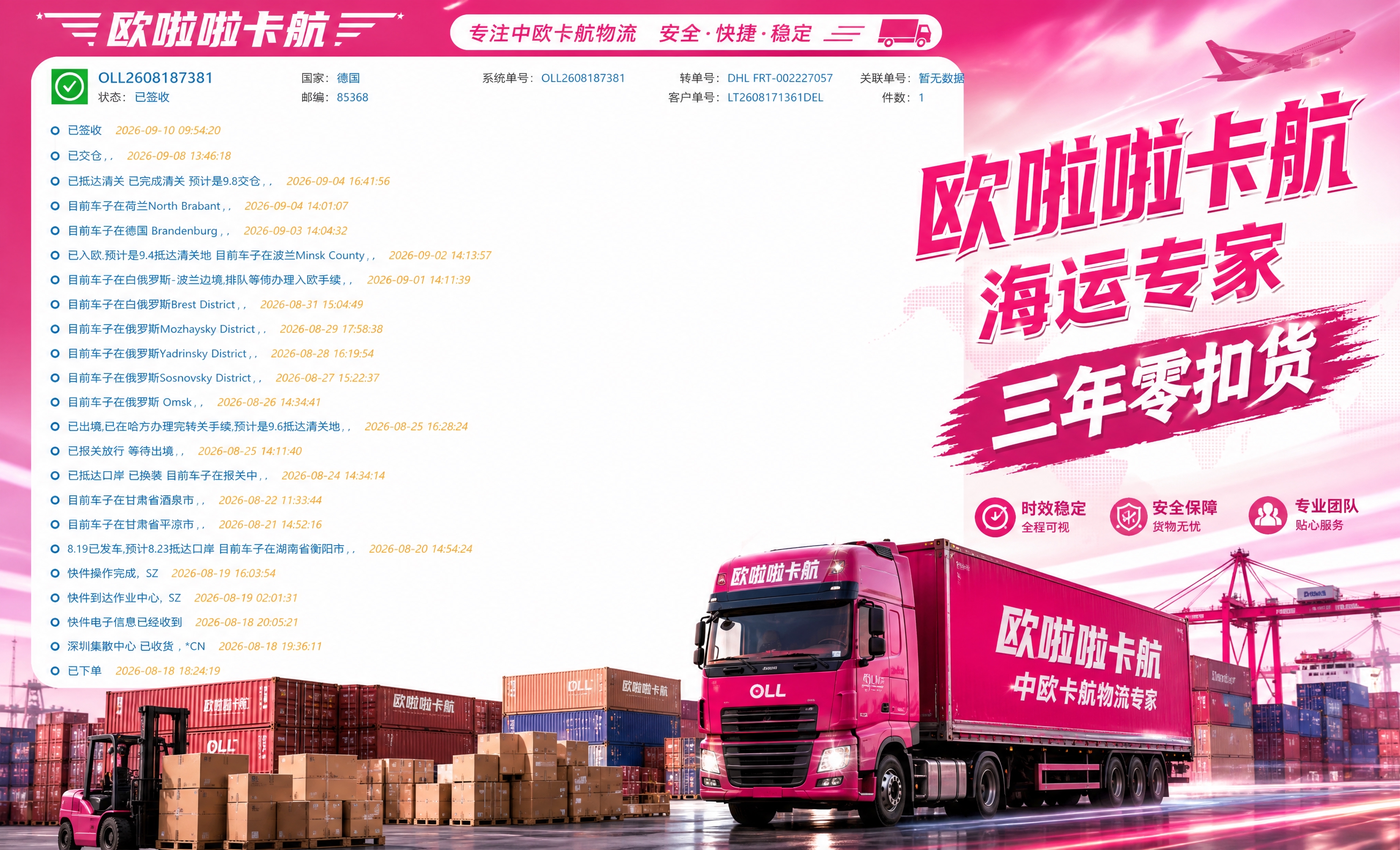 在这张德国物流轨迹截图的基础上进行编辑：1. 在页面顶部和右侧… - 图片创意预览