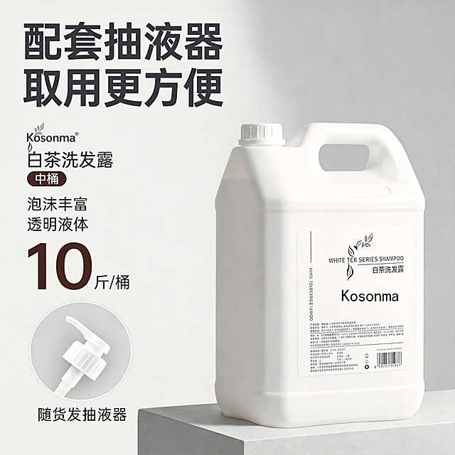 [主图-3] 细节展示随货附赠的抽液器配件，突出使用方便的细节优势。[氛围风格] 简约干净酒店浴室风，和整体风格统一。[画质] 商业摄影质感、光线柔和通透、产品清晰真实、画面干净高级。[元素] 白色洗发桶主体放置在右侧，左侧圆形特写框放大展示附赠的白色抽液器，清晰呈现抽液器结构细节。圆形特写框下方标注文字「随货发抽液器」。保持产品外观、颜色与输入图一致，主体占比约60%，画面干净。[光影] 明亮均匀光线，特写部分细节清晰，无过暗死黑，整体通透自然。[配色] 浅灰浴室背景，产品白色，文字深灰，对比清晰干净。[视角构图] 平视，产品和特写左右布局，层次分明，构图均衡。[文字版式] 顶部主标题「配套抽液器 取用更方便」，深灰色粗体；左侧特写框下方标注说明文字，字体大小适中，清晰可读，不遮挡主体。[比例分辨率] 1:1 比例，4k 分辨率；文字清晰锐利，画面超高清。[负向提示词] 变形，水印，文字错乱，产品图模糊，背景杂乱